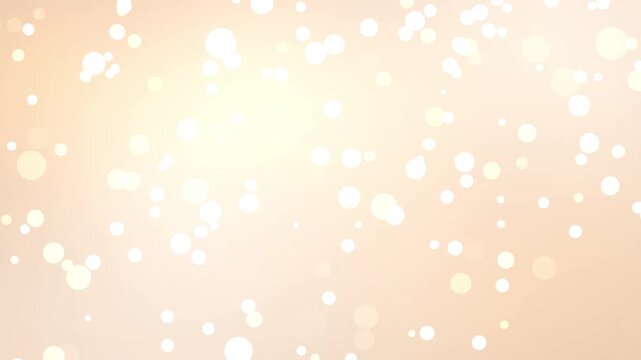 Bright white glowing light bokeh circles on soft pastel peach gold background texture. Suitable for modern design projects and elegant compositions.