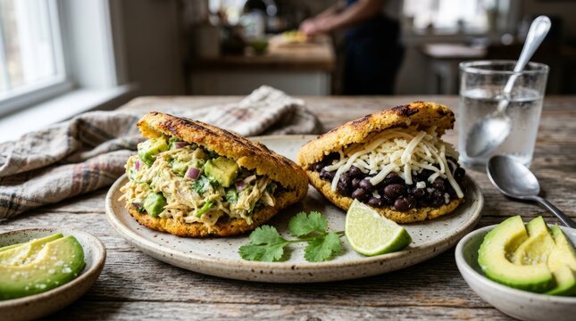 Arepa, a dough-based dish made from ground corn or pre-cooked corn flour, found in the popular and traditional cuisines of Bolivia, Colombia, Venezuela, and Panama.