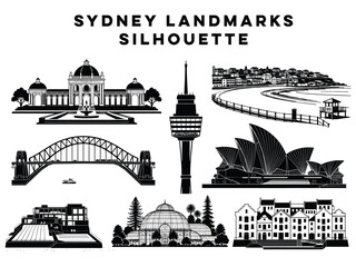 Obraz premium Sydney City Landmarks Silhouette Vector Collection