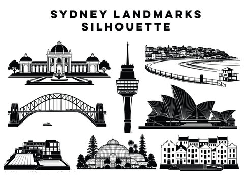 Sydney City Landmarks Silhouette Vector Collection