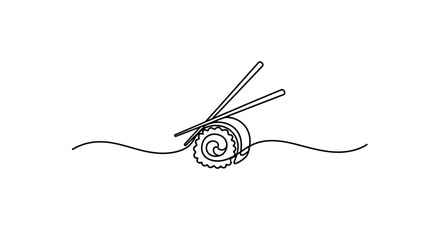 Naklejka premium Minimalist Sushi Concept With Chopsticks And Artistic Single Line Drawing