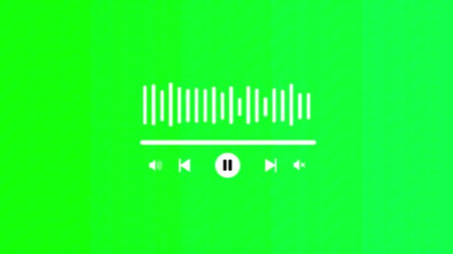 Modern Music Player Interface with Animated Audio Waveform Visualizer on Green Screen Background