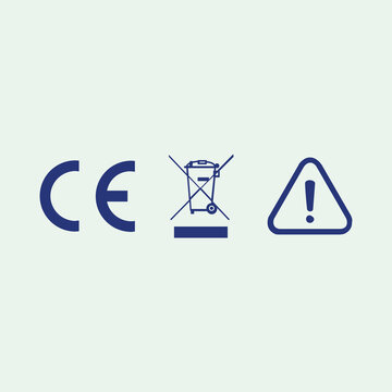 CE Mark, WEEE Recycling Bin and Warning Caution Sign Icon Set Vector