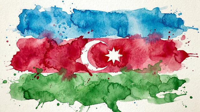 Azerbaijan Flag Watercolor Animation, Vibrant Colors, National Symbol, Independence Day Celebration Background