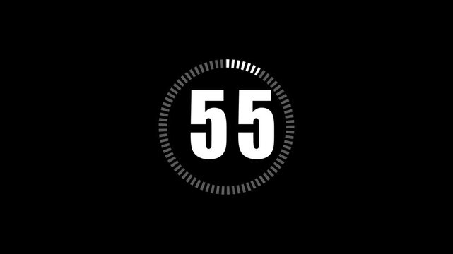 Countdown timer progressing from fifty seven to three on black background