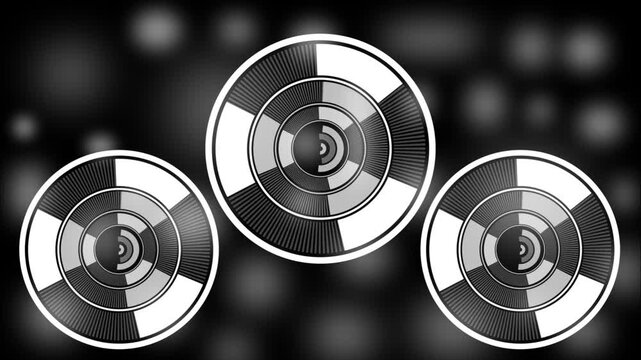 Circular metallic objects rotating in a sequence vector illustration
