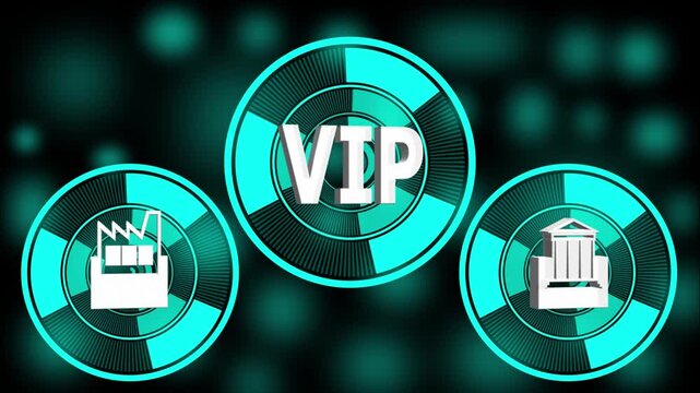Vip Badge Icons With Building Symbols Futuristic Cyan Design