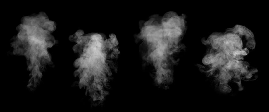 Abstract red smoke cloud isolated on black background with fine floating particles, realistic vapor texture, dramatic fog effect, vibrant atmospheric motion, colorful overlay for graphic design.