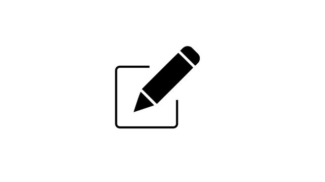 Edit icon transforming from empty square to pencil inside rectangle shape video
