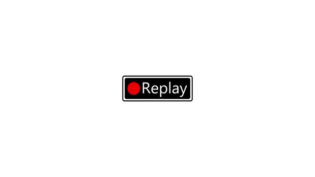 Record button with replay text progressing through recording states white background video