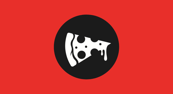 Minimalist Pizza Slice Icon on Red Background for Restaurant Advertising Use