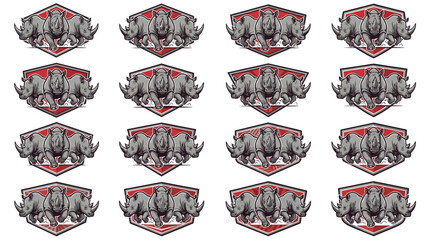 Powerful red and grey rhino esport mascot logo badges. © Wawa