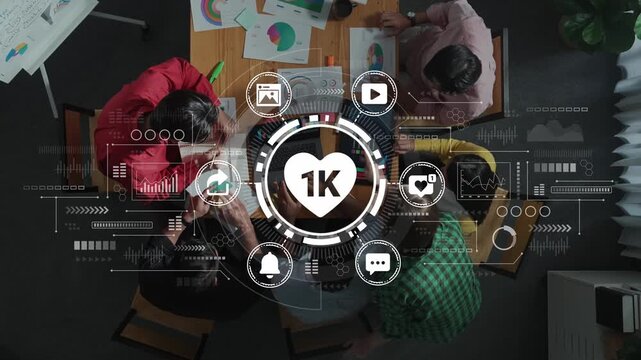 Creative Team Collaboration in a Modern Office with Digital Icons and Data Visualization Overlays for Innovative Projects. Entropy.