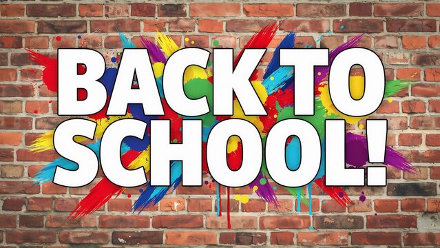 Back to school text on colorful brick wall background