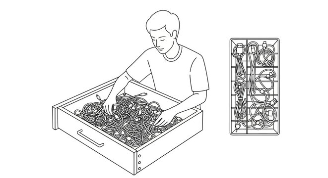 Outline isometric drawing of an empty simple box or frame corner, clean vector illustration with copy space