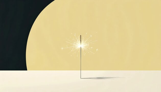 Sparkling firework stick in front of large yellow moon.