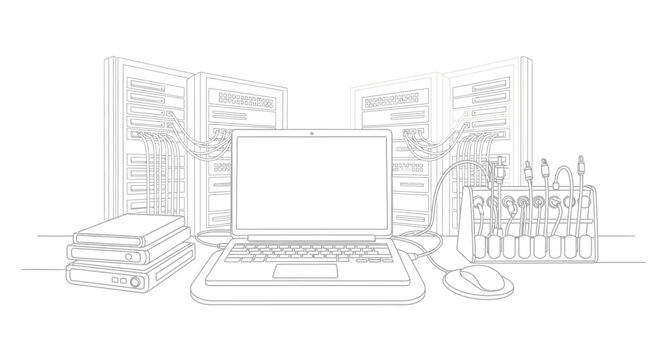 Stack of Electronic Devices: DVD Player, Blu-ray, Game Console, or Media Box - Line Art