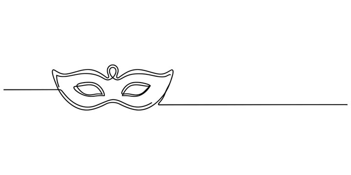 Continuous single line drawing of a carnival masquerade mask Vector, illustration
