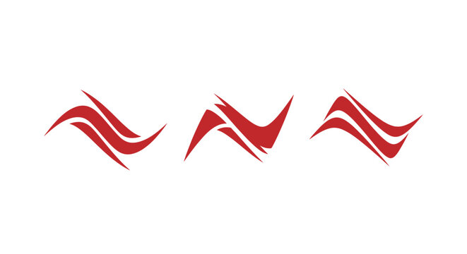 Three red abstract wave shapes in a row.