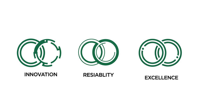 Interlocking rings symbolizing innovation resiliency and excellence.