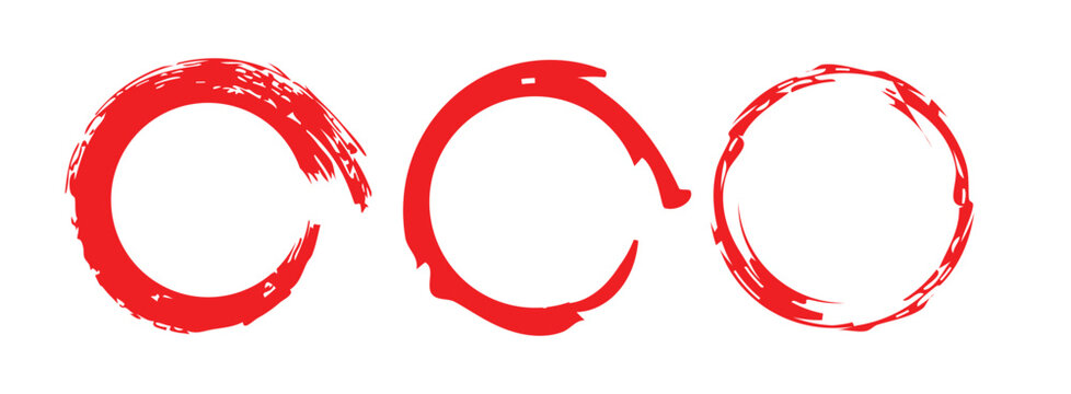 Creative vector illustration of hand drawning circle line sketch set isolated on a white background.  Circle Brush Stroke. Grunge circles brush set. Red grunge circle frames. eps 10