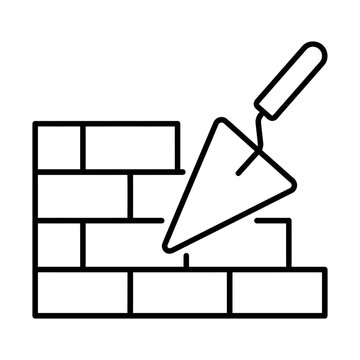 trowel and brick line icon
