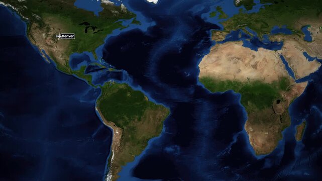 Animated Flight Route Map from Denver Colorado to Athens Greece