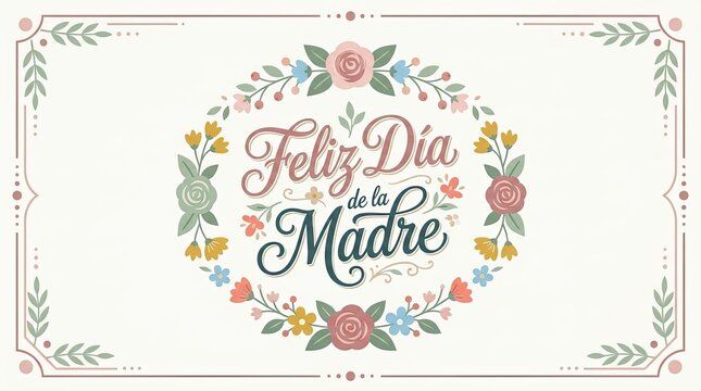 Vintage Feliz Dia de la Madre Floral Typography Greeting Card Design