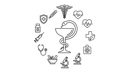 Fototapeta premium Circle arrangement of medical and healthcare icons.