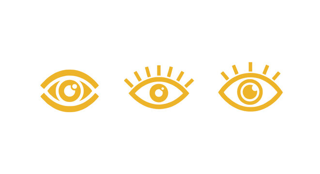 Three stylized golden eye icons with lashes and highlights.