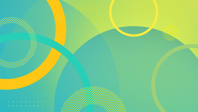 Abstract Green and Teal Geometric Background with Gradient Circles and Memphis Pattern