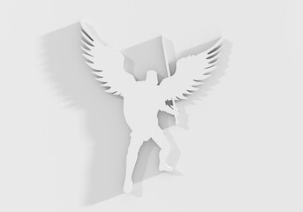 Fototapeta premium Fantasy man angel warrior with wings. Warlike character. A fantasy character is a knight of light. 3D render
