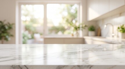 Fototapeta premium Elegant White Marble Countertop Surface for Bright Kitchen Interior