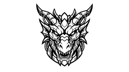 Obraz premium Detailed illustration of a mechanical dragon head with sharp teeth and horns.