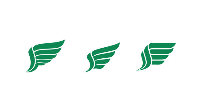 Three green stylized feather icons in a row.