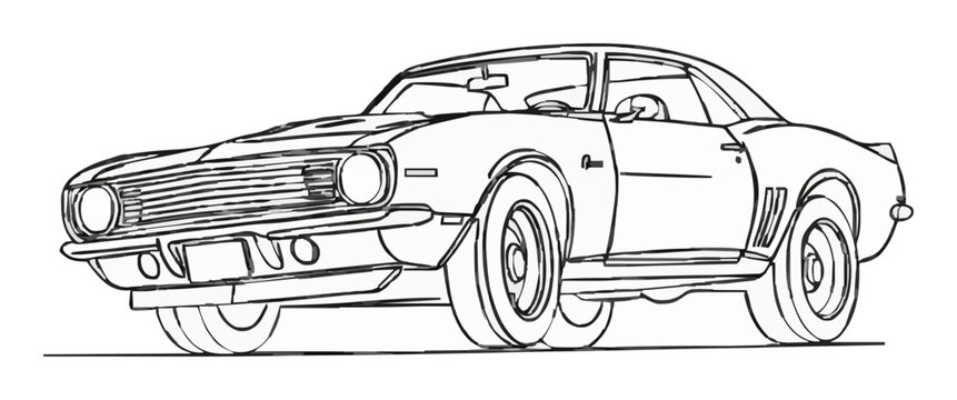Vintage muscle car hover mode line art. Generative AI