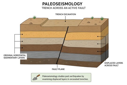 Paleoseismology Trench Diagram Showing Active Fault and Displaced Sedimentary Layers