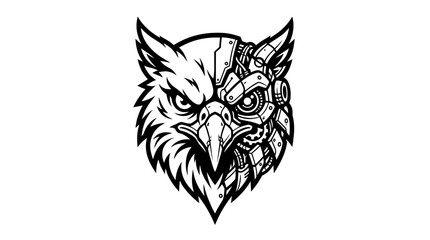 Fototapeta premium Mechanical Owl Head Fusion Illustration.
