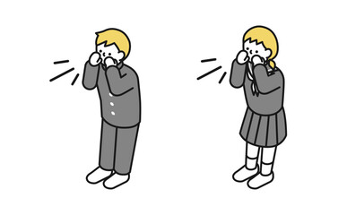Fototapeta premium アイソメトリックイラスト：叫ぶ中学生男女(冬服 前)