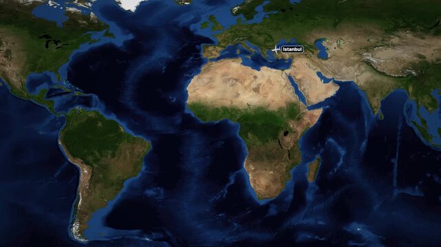 Animated Flight Route Map Showing Airplane Path from Istanbul to Santiago
