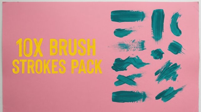Brush strokes on pink background with yellow text