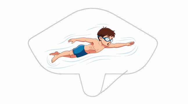 Boy Swimming Freely in Water, Kite Silhouette, Summer Fun