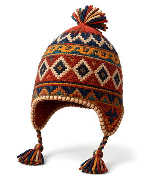 Andean Chullo Knitted Earflap Hat 3D Clay Render
