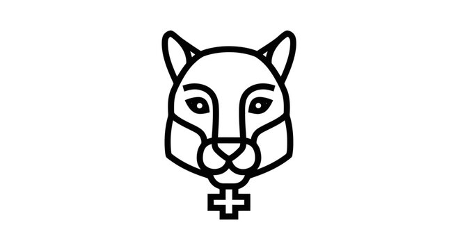 Minimalist line art logo featuring a stylized cougar or puma head combined with a female gender symbol, representing strength and femininity.