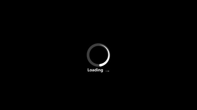 Animated loading spinner circle progress bar on black background with text loading and dots