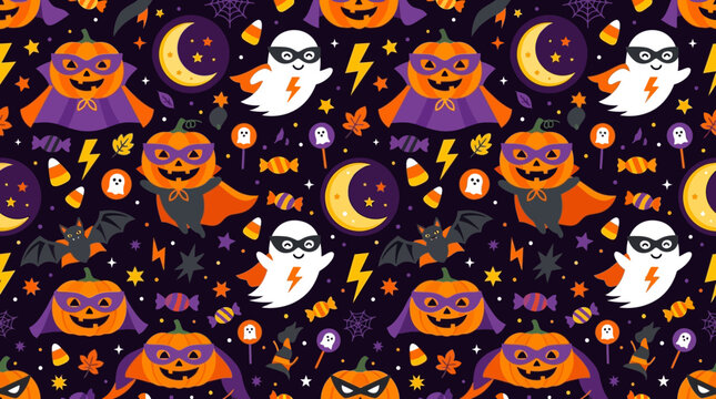 Halloween cartoon characters and symbols.