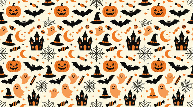 Halloween icons and symbols pattern.