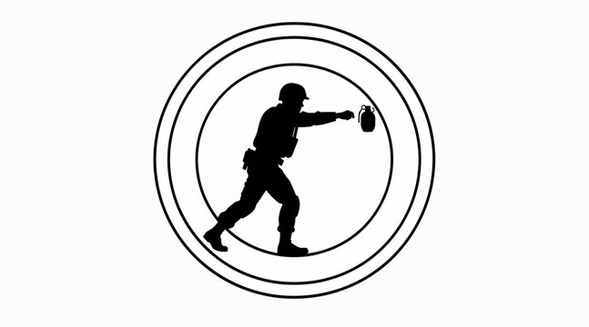 black silhouette of soldier throwing grenade