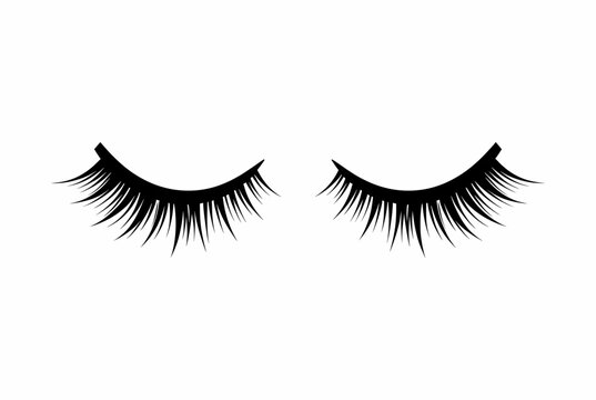 Black False Eyelashes on White Background