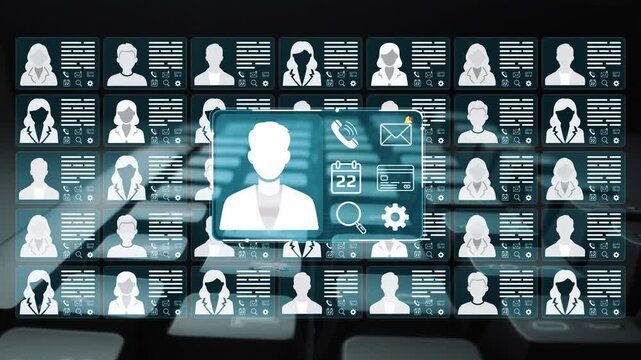 Digital Interface Displaying Multiple User Profiles with Contact Information and Social Media Icons in a Modern Workplace Setting. Entropy.